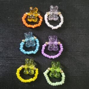 rainbow kandi color gummy bear stretchy beaded ring bundle 90s / y2k style